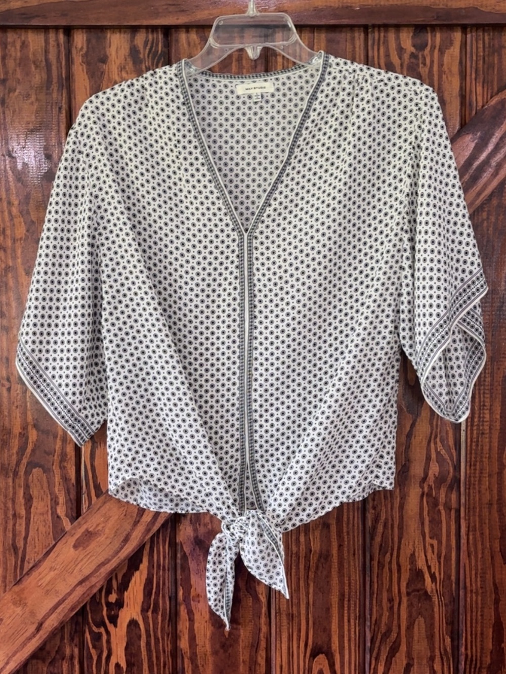 Max Studio Tie-Front Blouse in White and Black